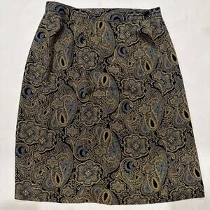 Talbots Multi-color Beige Blue Paisley A-Line Skirt Lined -2P